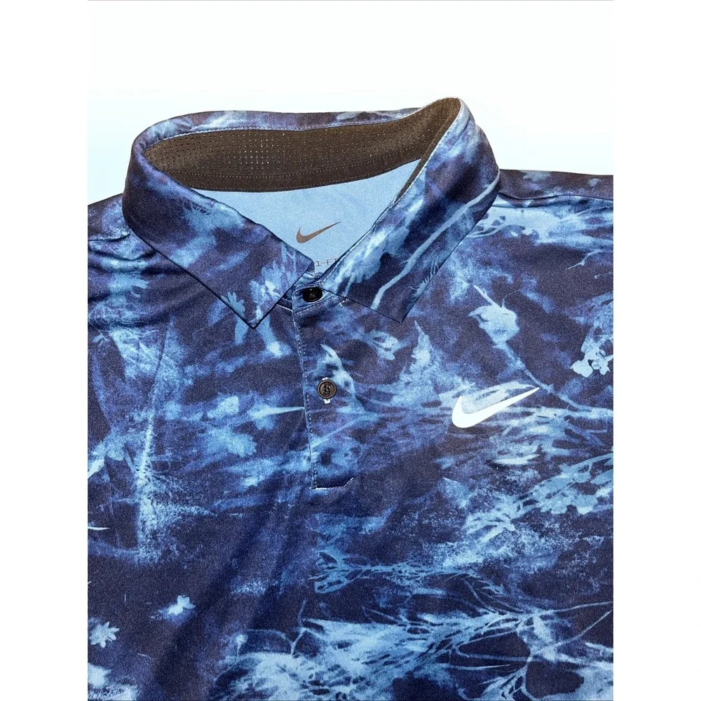 MEN'S NIKE DRI-FIT SOLAR FLORAL TOUR GOLF POLO DUTCH BLUE / WHITE SZ MEDIUM